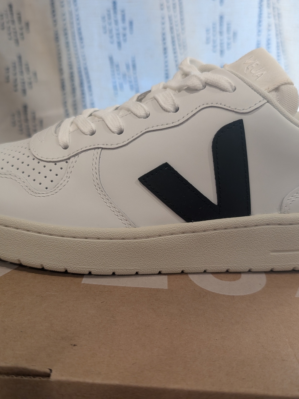 Veja White Leather Sneaker with Black V Logo Size W11
